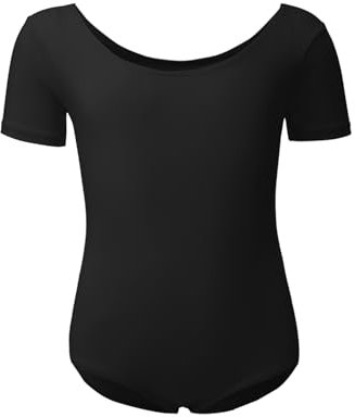 Kefiyis Ballettkleidung Mädchen Ballett Trikot Kinder Ballettanzug Kurzarm Ballett Body Tanzbody Baumwolle Turnanzug Gymnastikanzug für Mädchen Damen Gr.100-170 Schwarz 140