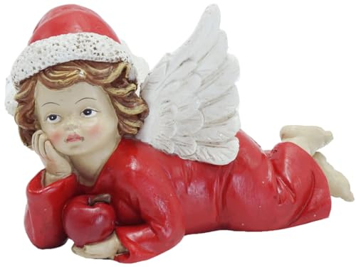 PuntoCasaStore Angelo coricato Abito Rosso Ali Bianche in poliresina 15×9,5×10 cm Decorazione Idea Regalo Natalizia 2024