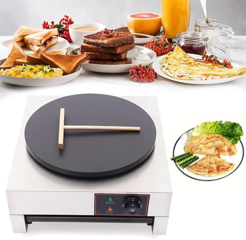 HEAXIY Crepera eléctrica de 16 Pulgadas, máquina de crepera Antiadherente Comercial con Temperatura Ajustable, máquina para Hacer Crepes para Tortillas, panqueques, Huevos, Tocino