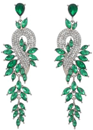 XFSRG Boucles D'oreilles Élégantes Motif Paon Cristaux Brillants Bijoux Longues Pendantes Strass Luxe
