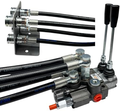 Distributore oleodinamico per trattore 2 leve doppio effetto 3/8 45 Litri 300 bar completo di tubi e innesti rapidi push pull