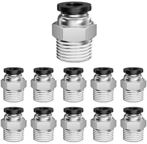 10 Stück 6mm Pneumatischer Anschluss Schlauch AD x 1/4 Zoll Außengewinde,Schnellverschluss Luftleitungsadapter,gerade Steckfittings(PC6-02)(6mm -（1/4″）)