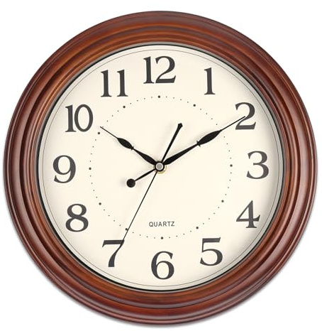 Vigorwise 12 Inch Wood Wall Clock, Retro Wooden Wall Clocks Battery Operated, Silent Wall Clock for Living Room Bedroom Housewarming Xmas New Year Present