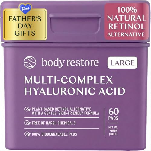 Body Restore Bakuchiol Toner Pads 60 Count – Gentle Retinol Alternative for Dark Spots & Wrinkles, Korean Skin Care Exfoliating Pads with Niacinamide, Hyaluronic Acid & Bakuchiol Serum, Anti-Aging