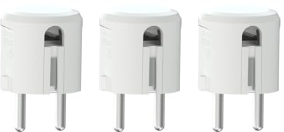 Prise Schuko lot de 3, 250 V 16 A, fiche coudée avec sortie latérale, fiche avec contact de protection IP20 et décharge de traction, pour câbles jusqu’à 1,5 mm², Blanc