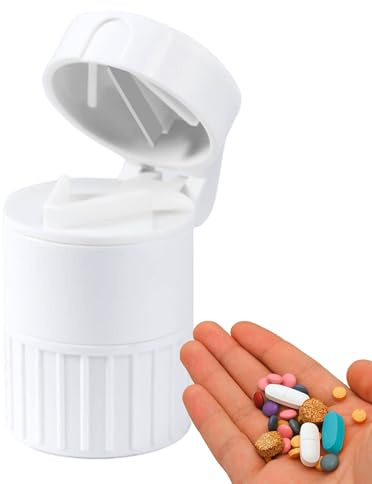 Broyeur à pilules, coupe-comprimés – Porte-pilules portable – Trancheuse et déchiqueteuse de comprimés, broyeur pulvérisateur 4 en 1, verre, hachoir petites pilules et comprimés