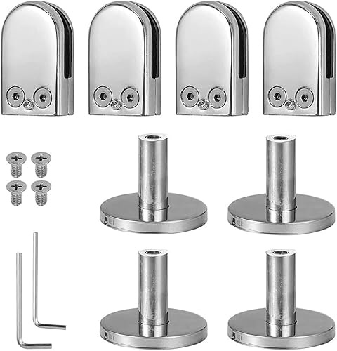 CTRSM Glass clamps，Tempered glass holders, Stainless Steel Round Glass Clamps Glass Floor Clamp D Shape Glass Bracket Spigot Clamp for Railing Stairs Glass Clips 4 Pcs