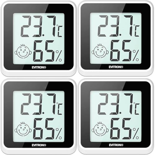 4x Mini Termometro Igrometro Digitale per Interni – Misuratore di Temperatura e Umidità – Display Comfort e Smiley – Da Posizionare o Incollare – per Soggiorno, Ufficio, Camera dei Bambini e Altro