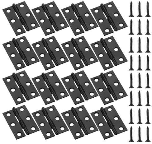 Anstore Bisagras de puerta negras, 44 x 32 x 1 mm, bisagras de acero inoxidable, plegables, 20 bisagras para piano con 120 tornillos de 5 x 15 mm, conector pequeño para puertas de madera, ventanas