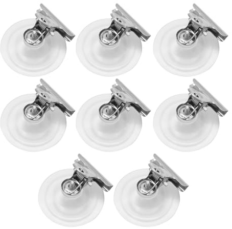 Ollanoos 8 Pcs 5.8cm Suction Cup Clips, Stainless Steel and PVC Heavy Duty Suction Clips, Replace for Bathroom Sign Holding Window Display and Towel Holder