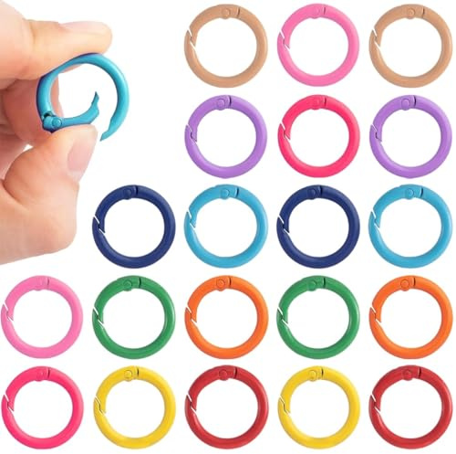 JEYORZY 20 Stück Mini Karabinerhaken Runde Karabiner Schlüsselanhänger 25mm Schlüsselring Metallring Mini Karabiner Schlüsselringe Klein Clip Ringe Haken für Schule Zuhause Oder Büro (20 Farben)