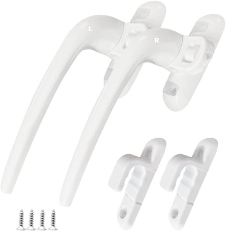 2 Pzs Manilla para Ventana, Manija de Aluminio Macizo, Manija de VBentana de Aleación de Aluminio, Inclinación y Giro Universales Retén de 90 Grados para Balcón Patio con Tornillos de Roseta Incluidos