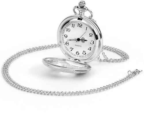 OFFCUP Orologio da Tasca Numeri Romani, Orologio da Taschino Uomo con Catena Vintage Quarzo da Tasca Collana Ideale Come Regalo per Compleanno Anniversario Giorno Di Natale Festa del Papà