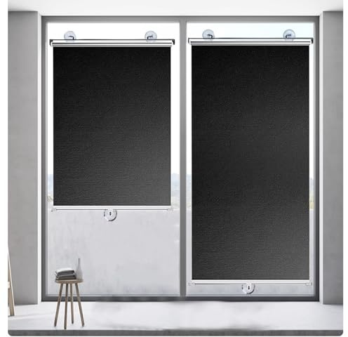 Black Roller Blinds with Suction Cups 100% Light Blocking Blackout Roller Shade No Drill Thermal Insulated Blind for Bathroom, Shower, Balcony, Home, Office Fits 12-30 Windows(30X44IN)