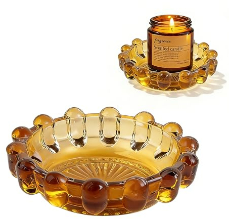 Bubble Glass Candle Dish Chic Large Amber Candle Holder Tray for Home Decor Modern Decorative Plate for Tea Lights Pillar Candles