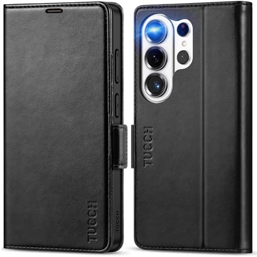 TUCCH Fodral för Galaxy S26 Ultra 6,9 tum 2026 | magnetiskt fällbart fodral, mobiltelefonfodral RFID-blockerare 4 kortfack, stötsäkert TPU-innerfodral, stativ, PU-läder, svart
