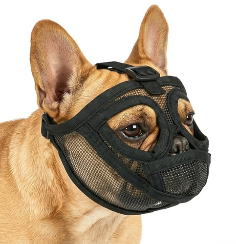 AUAUY Museruola per Cane, Museruola Resistente per Cani, Mascherina in Rete Traspirante, Prevenire i Morsi alla Corteccia, Museruolas per Shih Tzu e Bulldog inglesi, Acqua e Cibo Consentiti (Nero, S)