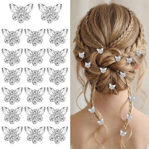 Nogeqi 20 Stück Mini Haarklammern Mit Strass-Schmetterlingen Klein Haarspangen Silber Schmetterling Dekorative Kleine Strass Hochzeitshaarnadeln Haarschmuck Für Kommunion Mädchen, Frauen, Damen