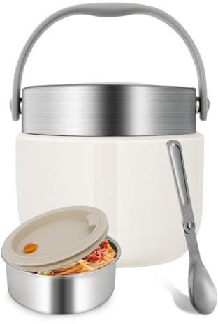 Otauoaea Récipient Alimentaire Isothermes Chaud 1200ml, Blanc | Boîte Alimentaire Isotherme, Acier Inoxydable, Avec Cuillère Pliante, Pour École, Bureau, Extérieur
