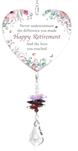 Retirement Gifts for Women, Heart Crystal Suncatcher, Leaving Gifts for Colleagues Women, Retirement Appreciation Presents for Coworkers, Teacher, Lady, Mum, Wife, Friend, Decorations Gift