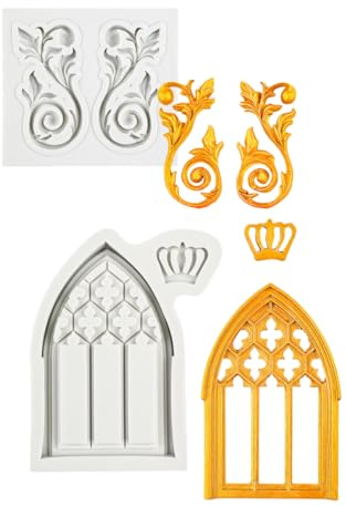 Stampi In Silicone Per Pasta Di Zucchero Set Di 2 Pezzi Per Cornice Porta E Finestra Stampo Per Fondente Bordo Torta Decorazione In Rilievo Grigio