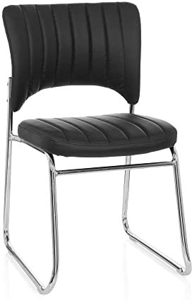 hjh OFFICE 706801 Besucherstuhl CASPI V Kunst-Leder Schwarz Konferenz-Stuhl Kufengestell Rücken-Lehne Warte-Zimmer Büro