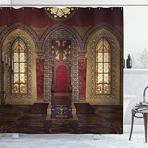 ABAKUHAUS gótico Cortina de Baño, Palacio Medieval, Material Resistente al Agua Durable Estampa Digital, 175 x 180 cm, Brown Rubí