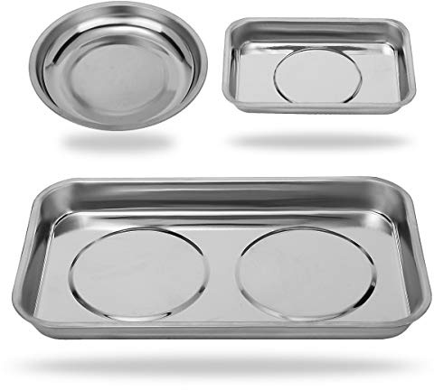 Set di 3 vaschette magnetiche in acciaio inox, per tenere attrezzi, viti, punte e chiodi, calamita ad alte prestazioni