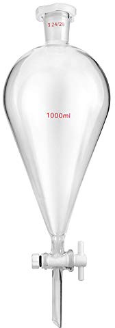 QWORK® Embudo separador de Cónico de Vidrio de Borosilicato con juntas 24/29 y Tapón PTFE, Separatory Funnel Embudo de Laboratorio - 1000ml