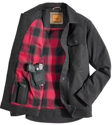 Venado Chaqueta tipo camisa de transporte oculto para hombre, lona resistente, bolsillos ocultos, Negro -, Medium