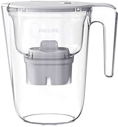 Philips - Micro X-Clean Caraffa filtro acqua a flusso rapido, 2,6 litri,Timer elettronico, colore: Bianco