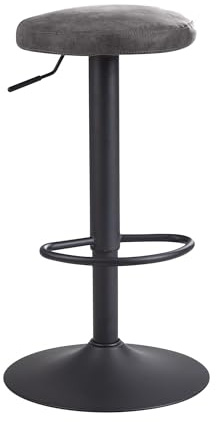 Wohnling Barhocker Samt Grau ohne Lehne, Höhenverstellbar 58-79 cm | Küchenhocker 360° drehbar mit Fußablage, Barstuhl Stoff mit Metallgestell, Tresenhocker bis 100 kg, fester Stand