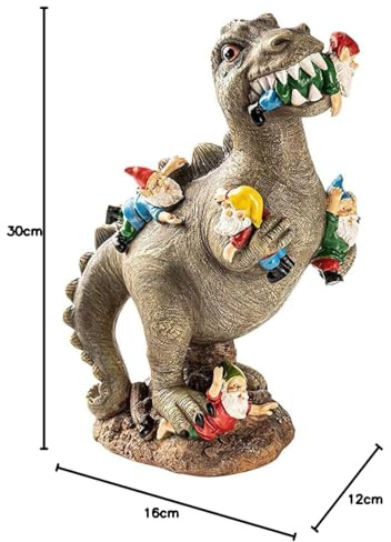Dinosaur Eating Gnomes Garden Statue Ornaments, Tyrannosaurus Jurassic Dinosaur Statues, Gnome Massacre Resin Crafts, Outdoor Garden Art Sculpture Decor For Patio, Lawn, Yard, Housewarming Gift (L)