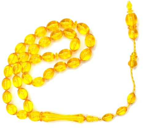 Perlin Gebetskette Tesbih Tasbih Tespih Misbaha Subha 33, 37cm, Muslimisches Islamic Rosenkranz Prayer Anbetungszubehör Ottoman Stil Gold Kehribar Effekt Perlen Oval 12x8 mm