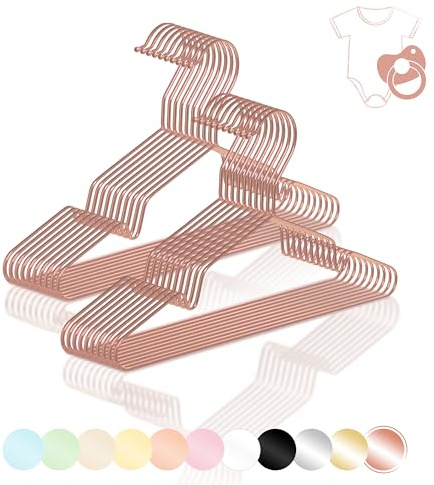 ROW&LINE® – Perchas para Ropa Infantil (30 cm) – 20 Piezas (Oro Rosa) – ahorran Espacio – Resistentes para Ropa Pesada – Perchas de Alambre para organización y un Aspecto Uniforme en el Armario