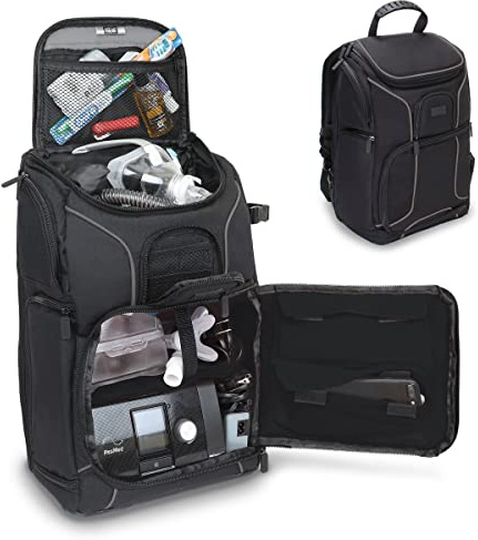 USA Gear CPAP-Maschinen-Reisetasche – CPAP-Rucksack kompatibel mit XT Fit, AirSense 10/11 und Philips Dreamstation – Anpassbarer Innenraum für Stromkabel, Schläuche und CPAP-Zubehör – Schwarz