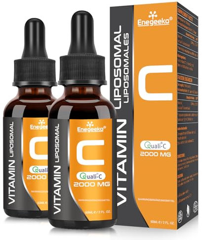 Vitamine C liposomale 2000 mg x 60 ml avec vitamine C Quali®-C, biodisponibilité la plus élevée, booster du système immunitaire, collagène fort, soutien de la peau anti-âge (lot de 2)