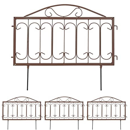 Relaxdays Beetzaun Metall, HxB: 46 x 57 cm, Garten Beeteinfassung zum Stecken, 4 Zaunelemente, Antik-Design, braun