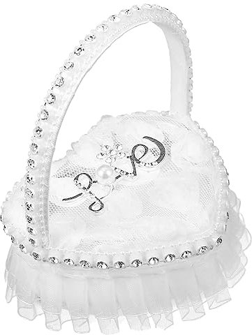 IMIKEYA Oreiller En Dentelle Panier Anneau Poignée Perles Oreillers Pour Alliances Pour Mariage Boîte à Bagues De Mariage Boîte à Alliances Avec Poignée Satin La Mariée Boite Cadeau Bijoux