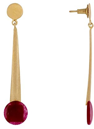 LES POULETTES BIJOUX - Pendientes de Latón Dorado Almohadilla Cono y Disco de Color - Fucsia