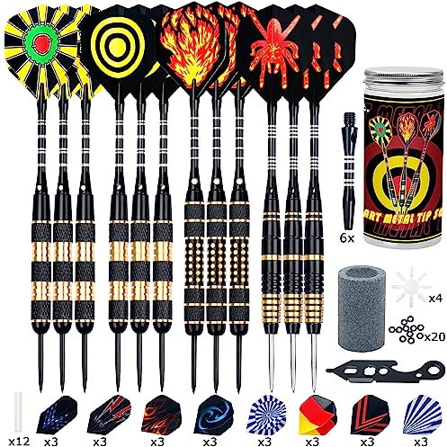 Alyoen 12 Stück Dartpfeile Metallspitze,20/24/26Gramm Profi Dartpfeile,Darts Sets mit Aluminium Schafts Flights Sharpener Beschützer Rubber O's Rings Multi Purpose Dart Tool