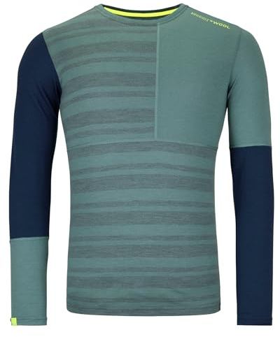 ORTOVOX 185 Rock'n'Wool Long Sleeve M - Vielseitiges, bequemes Longsleeve aus feiner Merinowolle für Wintertouren - GRÜN - Herren - L