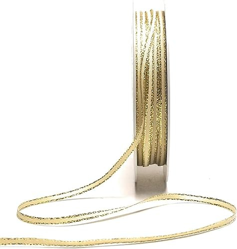 s.dekoda Satinband 50m x 3mm Creme - Gold Goldkante Schleifenband Dekoband Satin