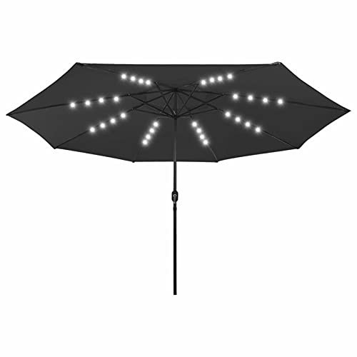 LAPOOH Sombrilla de jardín con lucespalo de Metal 400 cm Negro, Sombrilla Terraza Exterior, Parasol Terraza, Sombrilla Playa, Parasol Exterior, Sombrilla De Patio - 312536