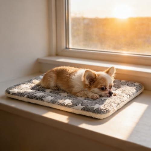 MORA PETS Cat Mat Bed 22 Inch Reversible Blanket for Indoor Cats | Cosy Fleece Cat Blanket with Star Pattern, Washable Kitten Cushion Pad for Small Pets Carriers & Crates, Grey 53x31cm