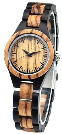MISHIKG Women's Wooden Watch Lightweight Analog Handmade Quartz Wood Watches Brown Dial Adjusted Band with Extra Links