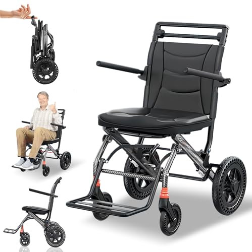 Bueuwe rollstuhl faltbar leicht, rollator schmal für wohnung, rampe rollstuhl, Ultraleicht Rollstühle mit Bremse, Aluminium, Transportrollstuhl, Reiserollstuhl für die Unterwegs