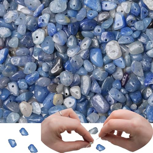 XIANNVXI 400 perline di avventurina blu da infilare, cristalli, perle di cristallo naturale, perline per bracciali, fai da te, 2 fili, gemme irregolari, forate, gioielli fai da te, 5-8 mm