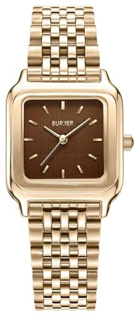 BURKER Damenuhr Macy | Quadratische Damen Armbanduhr Gliederarmband Edelstahl Analog Quarz 3-ATM Wasserdicht Geschenk für Frau, Freundin, Mama