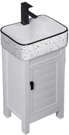 Lavandino del bagno Lavandino da bagno piccolo con mobiletto in alluminio metallico a 1 anta, lavabo su piedistallo superiore in ceramica con rubinetto e kit di scarico, lavandino combinato a paviment